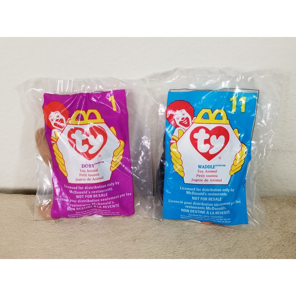 McDonalds TY Doby & Waddle Plush Toy Animal 4" New Sealed 1998 x2 Vintage